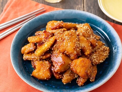 やみつき!鶏唐揚げとごぼう天のヤンニョムチキン風